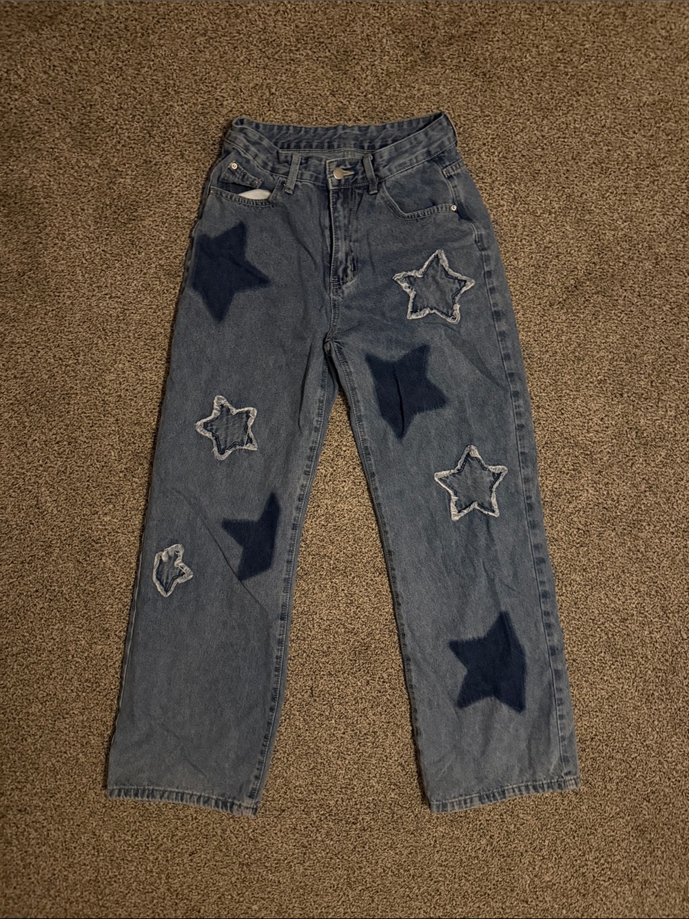 SHEIN Blue Denim Wide Leg Jeans with Star Patches